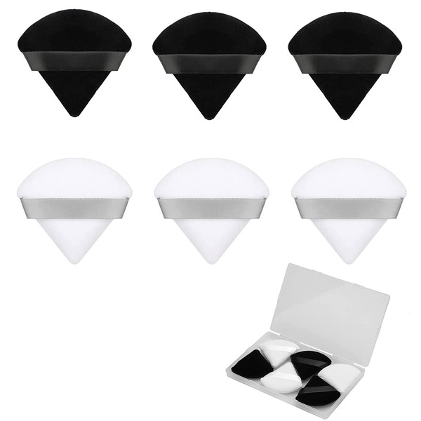 6 Pcs Powder Puff, Powder Puff for Face, Face Makeup Powder Puffs, 7cm/2.76 inch Powder Puff Triangle Cotton Puffs with Strap Makeup Applicator for Loose Powder Foundation and Cream (Black, White)