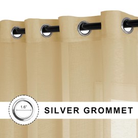 JIUZHEN Gold Sheer Curtains 54 inch Length - Semi Transparent Light Filtering Grommet Window Drapes for Living Room/Balcony, 52Wx 54L, Set of 2 with Tiebacks