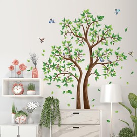 SMAOSTORE Fresh Green Tree Sticker Stylish Living Room Sofa Dining Room Entrance Hall Kids Room Bedroom Kindergarten Classroom Background Wall Waterproof Removable Wall Paper Wallpaper Sticker