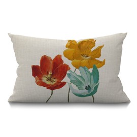 BGBDEIA Enchanting Floral Cushion Cover, Charming Beautiful Poppy Flowers Tricolor Orange Red Yellow Blue Pillow Covers, Rectangle throw pillowcase with invisible zipper for sofa & couch 30 x 50 cm