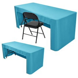 Nasitos 2 Pack Fitted Tablecloth for 4 Foot Tables-Teal Open Back Folding Table Cover Washable and Wrinkle Resistant Table Cloth for Trade Show, Book Fair, Career Fair, Convention, Events