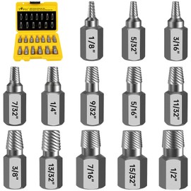 Topec Easy Out Screw Extractor Set 13-Piece, Multi-Spline Easy Out Bolt Extractor Kit, CR-MO Steel Hex Head Remover for Stripped, Broken, Rounded, Rusted Bolts, Screws and Nuts