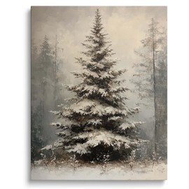 Christmas Tree Wall Art Decor, Vintage Christmas Tree Pine Tree in the Snow Canvas Wall Art Prints for Living Room Bedroom Office, Xmas Winter Holiday Home Decorations Wall Artwork, Framed 11x14in