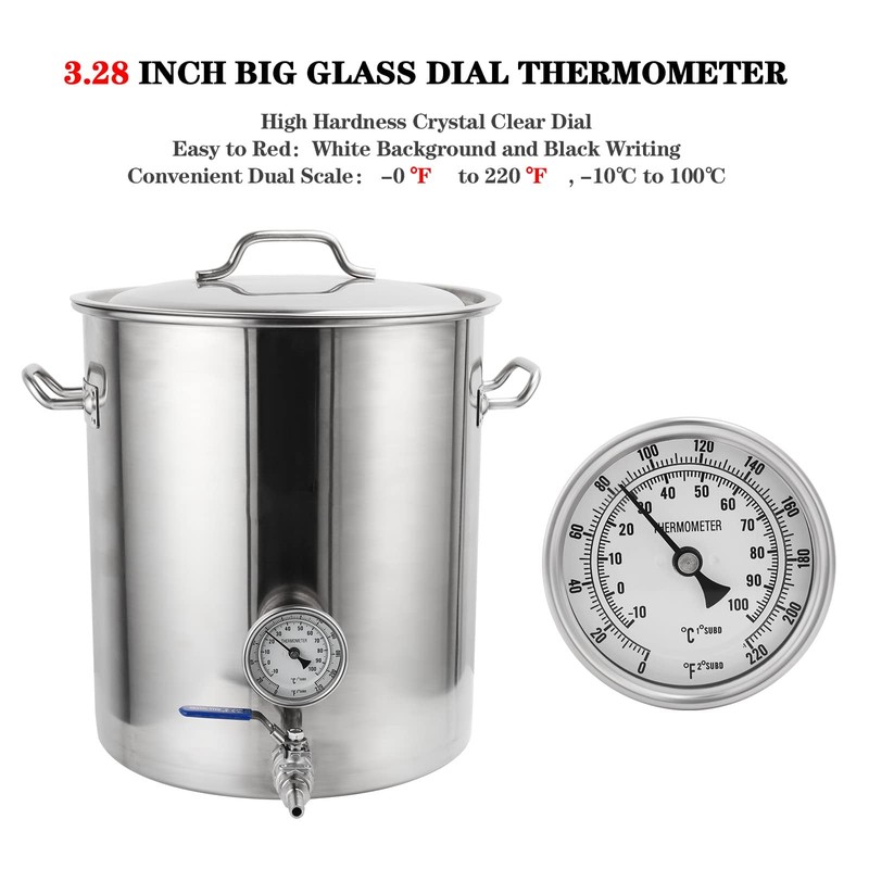 3" Dial 2" Probe FERRODAY 1/2 NPT Stainless Steel Dial