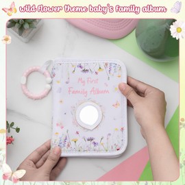 Motiskyy My First Photo Album for Baby Soft Toddlers Family Photo Book with Safe Mirror Holds 17 4 x 6 Photos Family Album Picture Book Gift for Newborn Toddler Kids Baby Shower(Flower)