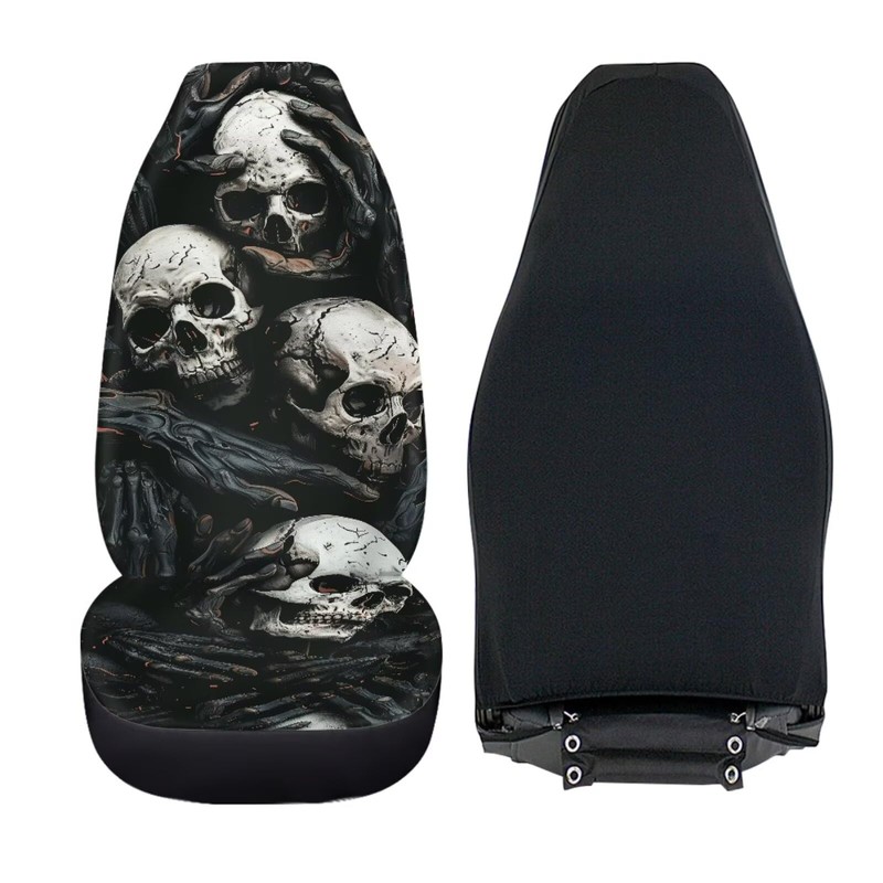 Rucaresri Horror Skeleton Print Car Front Seat Covers, Breathable Easy