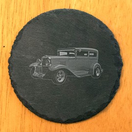 A Timeless Ride: Vintage 1930 Chevy Coasters with Rustic Charm - Round Slate - set of 4