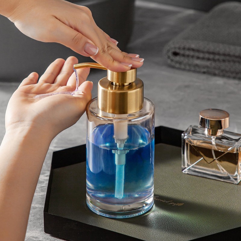 Enra Thick Glass Soap Dispenser with Stainless Steel Pump,12oz Gold