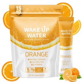 Wake Up Water - Energy + Hydration Sugar Free 15 Packs, Orange Flavor - Energy Drink Powder, Electrolytes Powder Drink, Natural Caffeine Mix Packet, B Vitamins, 5 Calories, Gluten Free - 1.60 oz (45.45g)