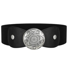 LEACOOLKEY Women Wide Elastic Belt Western Buckle Vintage Strecth Waist Belt for Dress