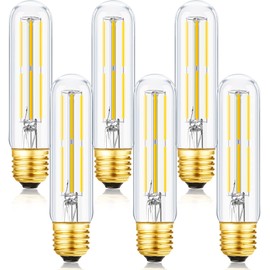Leools Dimmable E26 LED Bulb 6W Equal 60 Watt Neutral White 4000K E26 Edison AC120V 600lm Tubular T9 T10 LED Light Bulb for Rustic Pendant,Chandeliers,Wall sconces 6Pack