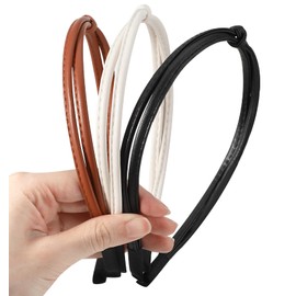 ValueBargain 3 Pack Leather Headbands for Women, Headbands for Women Thin for Everyday, Workout & Casual, Trendy Non-Slip Hair Accessories, Black/Brown/White