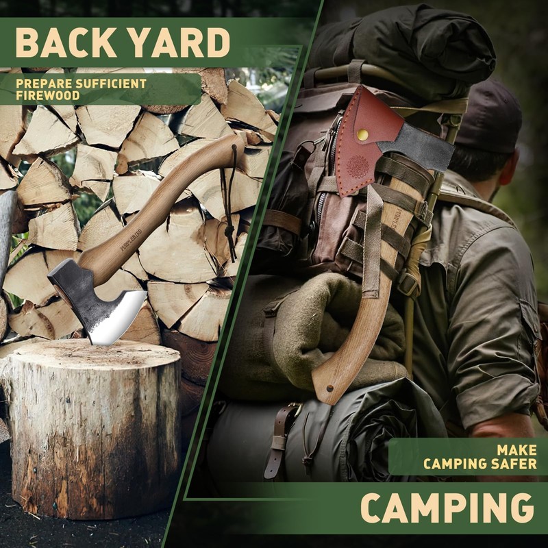 PURPLEBIRD Hatchet Axe with Sheath for Camping, 15 Inch Bushcraft