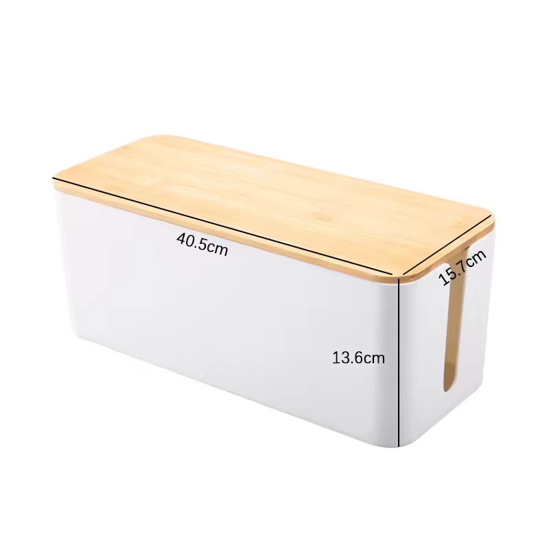 XL Cable Management Box with Wooden Lid, Large Power Strip