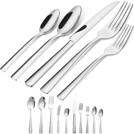 45-Piece Flatware Sets, Silverware Set for 8, Durable Stainless Steel Tableware in Ergonomic Design Size and Weight, Kitchen Utensils Set with Steak Knives, Rust-proof, Dishwasher Safe