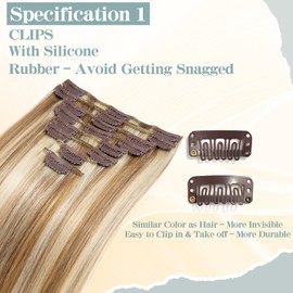 S-noilite Clip-In Real Hair Extensions, Golden Brown/Bleach Blonde, Remy Human Hair, 55 g, 30 cm, Thin Wefts, 8 Wefts, #12/613
