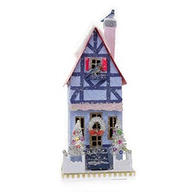 Blue and Red Tall Blue Jay Country Christmas Village Tudor House