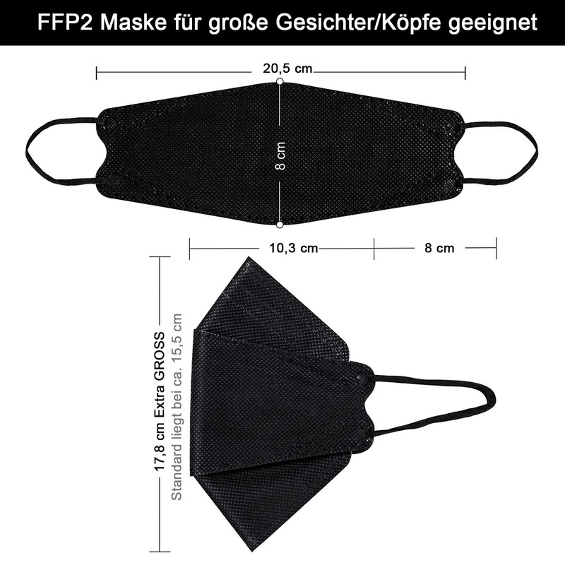 TubeRoo FFP2 Mask Large Head Black Fish Shape Pack of