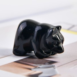 YGLINE 1.5" Hand Carved Mixed Gemstone Crystal Bear Figurine Animal Carving