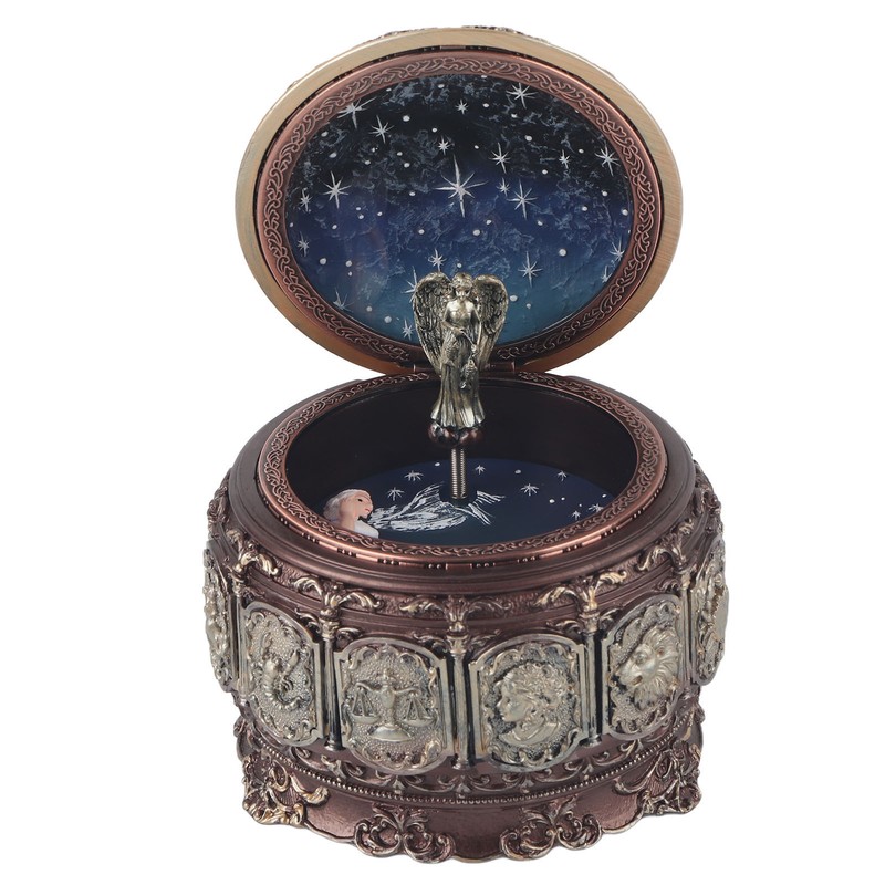 Vintage Music Box with 12 Constellations Rotating Goddess Twinkling LED