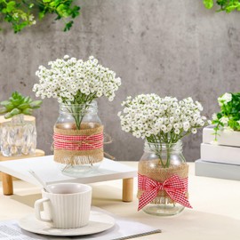 Daifunli 46 Pcs Red Gingham Picnic Party Centerpieces for Table BBQ Themed Centerpieces with Gingham Ribbon Mason Jars Baby's Breath for Picnic Birthday Party BBQ Party Supplies