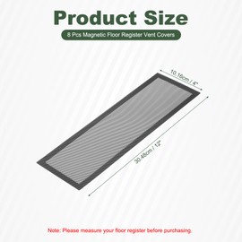YOKIVE 8 Pcs Magnetic Floor Vent Covers, Floor Register Cover PVC Mesh Air Vent Screen Filters, Great for Home Floor, Wall, Ceiling, Catch Debris Hair Dust (Black, 12-Inch x 4-Inch)