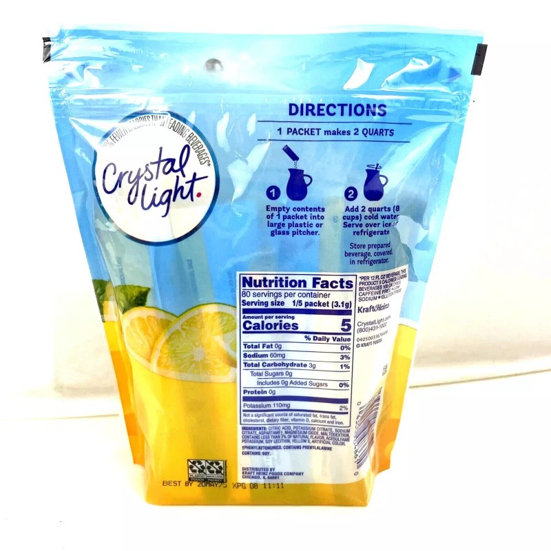 Crystal Light Lemonade Mix Natural Flavor, 16 Pitcher Packs Each