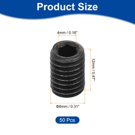 sourcing map Socket Set Screws,50Pcs M8x12mm Metric -Carbon Steel Hex Socket Set Headless Cup Point Grub Screws, for Repairing Compact Instruments, Machinery and Equipment (Black)