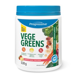 Progressive Health Progressive VegeGreens Strawberry Banana, Vegan Canadian-Made Superfoods + Daily Greens with 23 Whole Foods, Adaptogens, Anti-Inflammatory, Antioxidants & Digestive Support for Energy and Immunity, 530 g