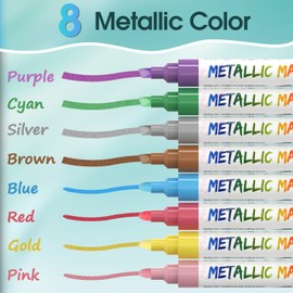 MaxGear Chalk Markers, 8 Color Washable Liquid Chalk Marker for Chalkboard, Wet Erase Window Marker for Glass 6mm Reversible Bullet & Chisel Tip for Glass, Window, Mirror, 8 Count (Metallic)