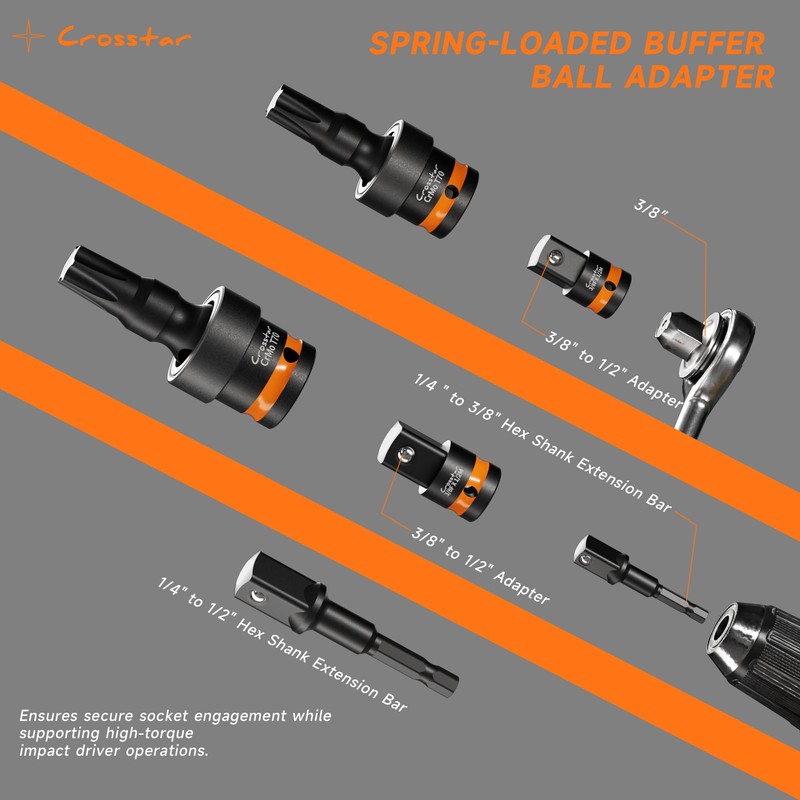 Crosstar 11PCs 3/8" & 1/2" Drive Impact Torx Swivel Socket