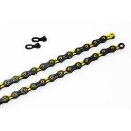 PYC - Cadenas de bicicleta de 11 velocidades, ultraligeras de 116 eslabones para carretera, montaña, ciclocross, grava, etc. Uso (DLC-Yellow)