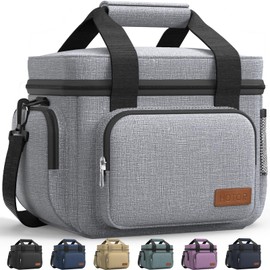 HOTOR Lunch Box for Men and Women - Leak-Proof Insulated Lunch Cooler Bag with Adjustable Strap, Multiple Pockets for Office, Picnic, Hiking, Beach, 1 Layer, 8L, Grey, 9.8" x 8.7" x 5.9"