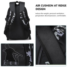 ZHIERNA School Backpack Boys Teenager Backpack Kids School Bags Children's Backpack Camouflage Backpacks Teenagers School Daypacks Shoulder Bags Set with Lunch Pack and Pencil Case, gray,
