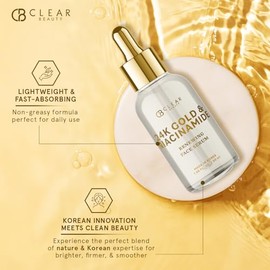 Clear Beauty Suero de oro de 24 quilates y niacinamida para cara, antienvejecimiento, reafirmante, hidratación, tono y resplandor, probado por dermató