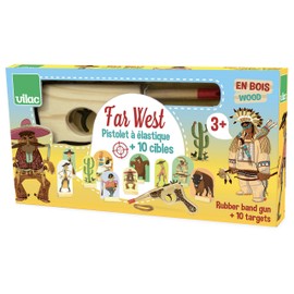 Vilac vilac9911 Far West, Holz Gun mit Gummi Band und Ziele