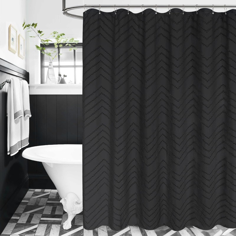 Extra Long Black Boho Shower Curtain 84 Inch Black Tufted