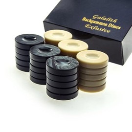 Luxury Manopoulos Galalith Backgammon Checkers - Set of 30 Black and White - Premium Set Handmade in Greece by Experts 36mm - Adults Ages 14+