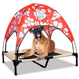 Floppy Dawg Just Chillin’ Elevated Dog Bed. LuxLife Edition - Premium Cot Includes Two Designer Canopies. Lightweight and Portable, Indoor or Outdoor. Chill in Style.