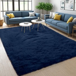 POEMLAND Area Rugs Soft for 6×9 Living Room, Fluffy Fuzzy Non Shedding Bedroom Carpet, Indoor FloorNon-Slip Shag Plush Navy Blue, Room Kids Boys Girls Dorm Nursery Home Decor Aesthetic