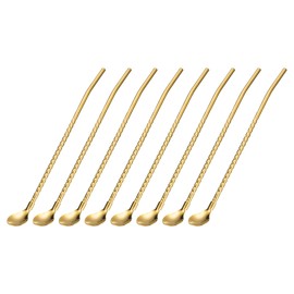 sourcing map Stainless Steel Spoon Straws 8.6 Inch Reusable Metal Long Handle Drinking Straws Spoon for Milkshake Drinks Cocktail Gold Pack of 16