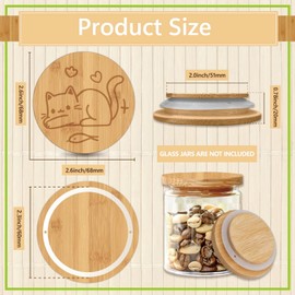 CRASPIRE Yogurt Jar Bamboo Wood Lids Fit 2" Bee Paw Cat Butterfly Canning Reusable Natural Wooden Decorative Caps with Airtight Sealing Silicone Rings 6Pc Bottle Round Flat Covers Set for Food Storage