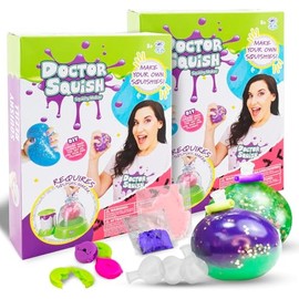 Doctor Squish Squishy Pack Refill | with 10 TPR Balloons, 10 Reusable Clips, Sparkles & Slime Powder | Make Your Own Squishies with Your Squishy Maker | 2 Pack