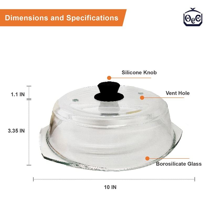 OEC Tall Vented Splatter Guard Microwave Borosilicate Glass Cover 10"