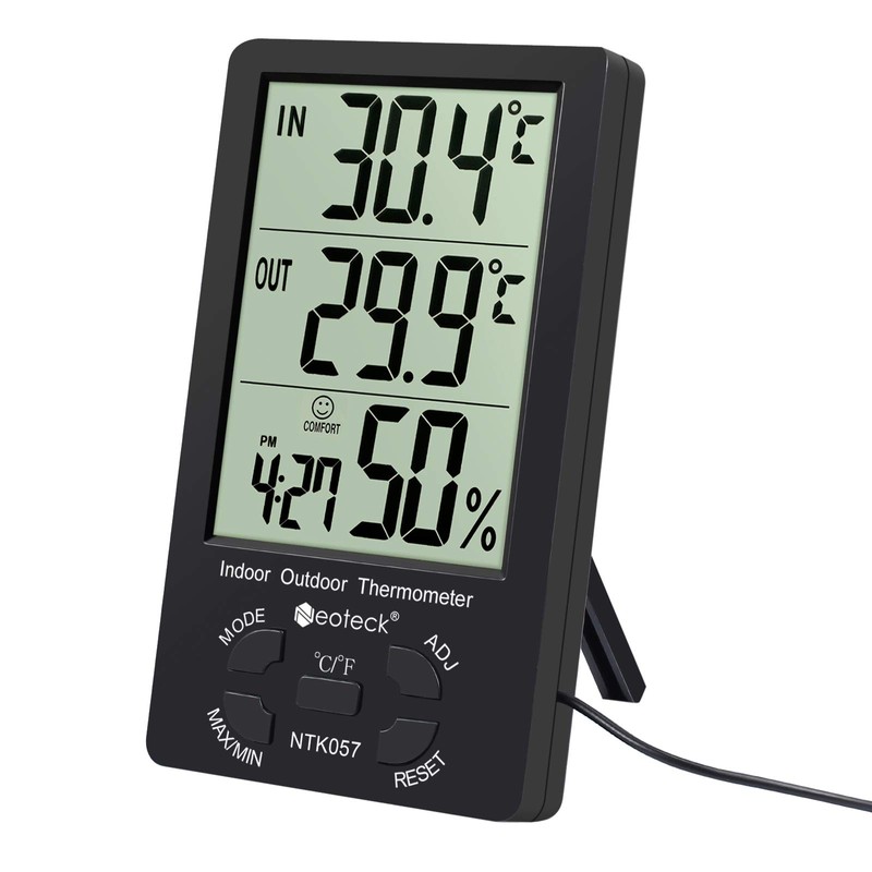 Neoteck Thermometer/Hygrometer, Accuracy ± 1 °C, Sensor, LCD Digital, Indoor