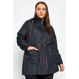 Yours Curve Drawstring Lightweight Breathable Shower Resistant Hooded Parka Jacket - Women's - Plus Size Mid Navy 30-32