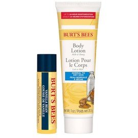 Burt's Bees Gift Set for Lip & Body, Vanilla Bean Lip Balm & Mini Milk & Honey Body Lotion, Hive Favorite Limited Edition