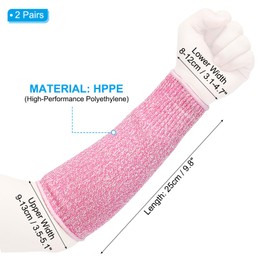 PATIKIL 10 Inch Cut Resistant Sleeve, 2 Pairs Arm Safety Protectors Sleeves Forearm Sleeve HPPE Level 5 Protection for Thin Skin and Bruising, XS, Pink