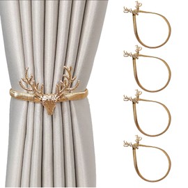VEGCOO Curtain Tiebacks, Pack of 4 Deer Head Curtain Tape Gold Curtain Holder Curtain Buckle for Attaching Curtain Decorative Curtains (Gold)