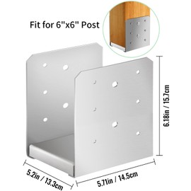 HomiShare 6"x 6" Post Base, 5Pcs Stainless Steel Post Anchor (Inner Size:5.71 x 5.2"), Adjustable Post Bracket Fits for 6"x6" Wood Post, Post Base for Rough Size Lumber (6x6", 5Pcs)